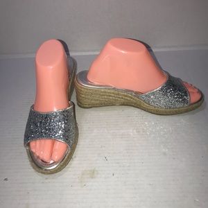 Vtg Y2K Rampage Silver Glitter Espadrilles Wedges Sandals Boho Fairy Sz 8.5 Rave